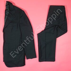 Ermenegildo Zegna Suit Mens 42R Blue Striped Flannel Wool Heritage Pleated 3B 2V